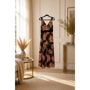 Evan Picone Floral Faux Wrap Dress 14 Empire Waist Surplice Midi CottageCore